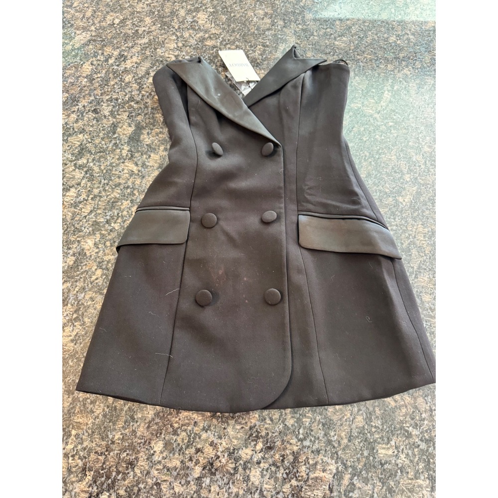 Bardot Arvess Strapless Mini Dress Black Tuxedo Double Breasted Size 4 60070DB - Picture 2 of 8